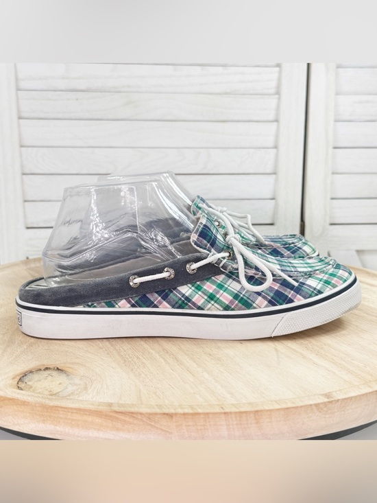 Sperry Shoes - Sperry Plaid Canvas Slip On Mules Boat Shoes Blue Green Pink Women 9 Preppy